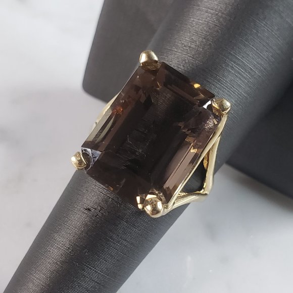 Womens Vintage Estate 14k Yellow Gold Smoky Quartz Ring 6.6g E6299